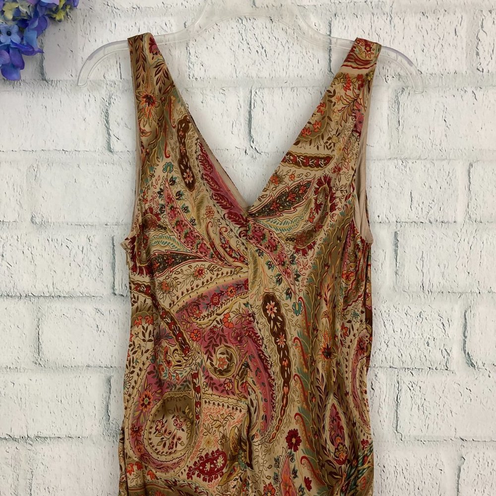 Lauren Ralph Lauren Paisley Silk Dress Size 12 Sleeveless Scarf Hem V-neck Boho - Picture 7 of 10